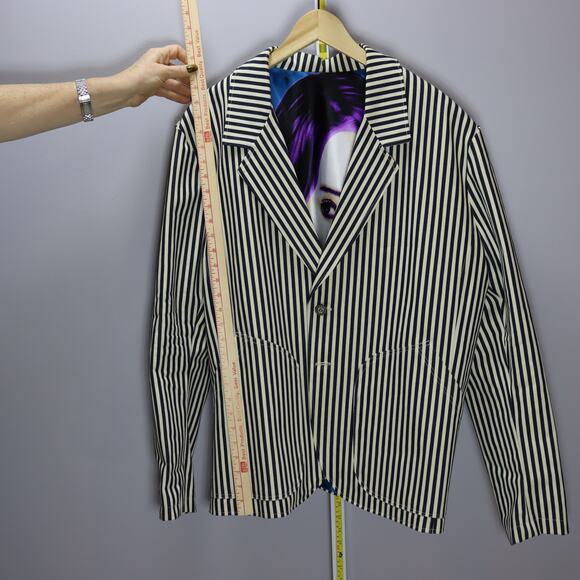Handmade Striped Cotton Blazer w/ Satin Art Lining by Resurrection Approx 2XL - Picture 3 of 8